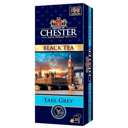 Чорний чай Chester Earl Grey, упаковка, Лондонський пейзаж, Чай високої якості, Англійський чай, 25 пакетиків.