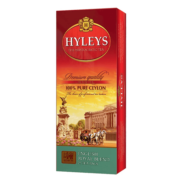 Російський чорний чай Hyleys у упаковці з англійським королівським сюжетом та балетом, 25 пакетиків.