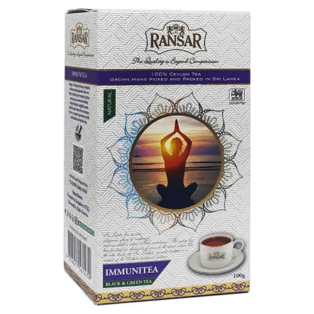 Чорний і зелений чай Ransar Immunitea, упаковка, натуральний індійський чай для зміцнення імунітету, 100 г.