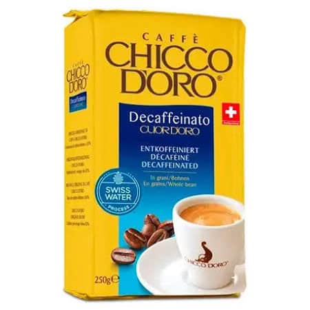 Кава розчинна Chicco D'oro з декофеїном, 250 г, у жовтій упаковці.