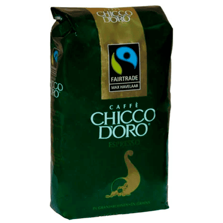 Зерна кави Chicco D'Oro у зеленій упаковці, Фірмовий бренд високої якості.