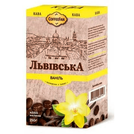 Альт текст: Кавове з білою ваніллю Львівська, 250 г, кава мелена КаваМаша, ароматна кава для гурманів.