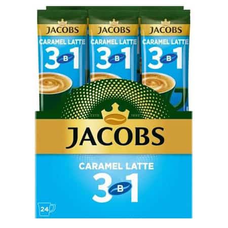Кавовий напій Jacobs Caramel Latte 3в1, пакети, кава в стиках, енергетичний напій, кави швидкого приготування.