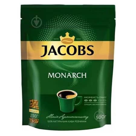 Зерна кави Jacobs Monarch у зеленій упаковці, 500 г.